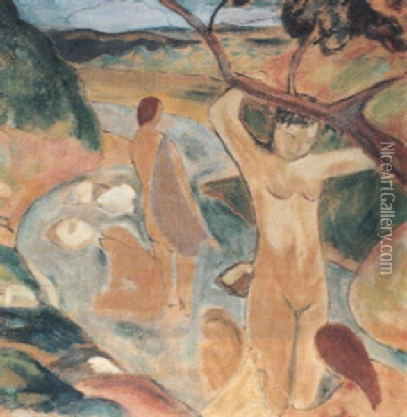 Femmes Au Bain Oil Painting - Pierre De Belay