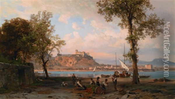 Blick Auf Angera Am Lago Maggiore Oil Painting - Alfred (Wilhelm) Metzener