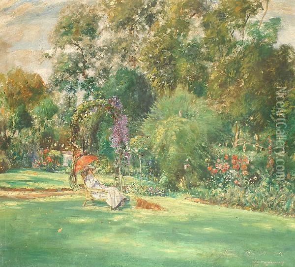 The Garden In Full Bloom. Oil Painting - William Brown Macdougall