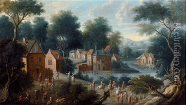 Paysage De Riviere Anime De Nombreux Personnages Oil Painting - Maximilian Blommaerdt