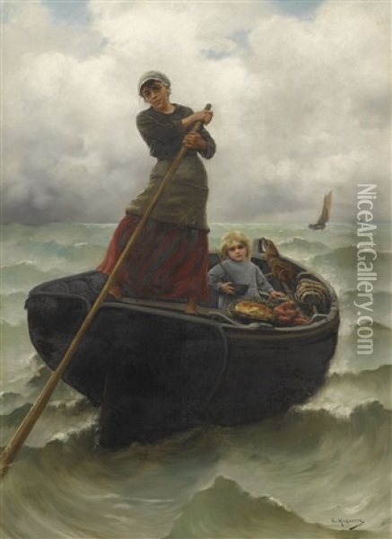 The Fisherman's Wife Oil Painting - Georges Jean Marie Haquette