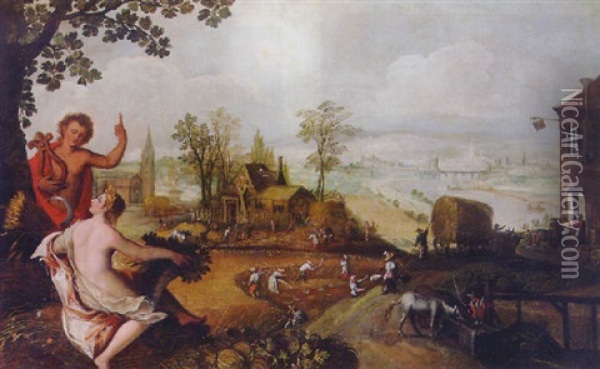 A Harvest Landscape With Apollo And Ceres Oil Painting -  Pozzoserrato