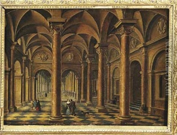 Interieur De Palais Anime De Personnages Oil Painting - Bartholomeus Van Bassen