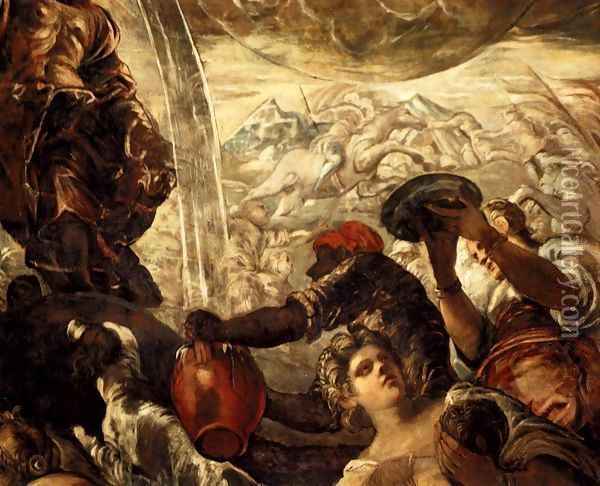 Moses Drawing Water from the Rock (detail) Oil Painting - Jacopo Tintoretto (Robusti)