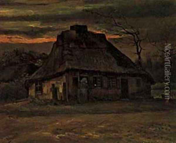 Cottage At Nightfall 1885 Oil Painting - Vincent Van Gogh