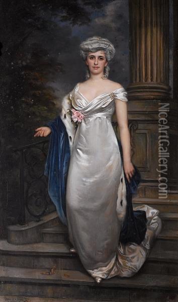 Portrait Of A Lady, Full Length, In An Evening Dress Oil Painting - Pablo Antonio Bejar Novella