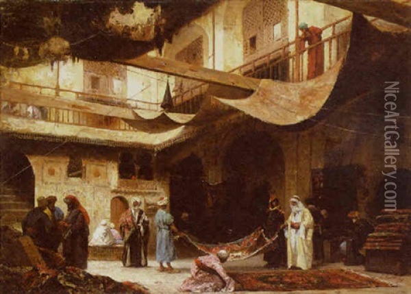 The Rug Merchants Oil Painting - Ludovic (Louis Hippolyte) Mouchot