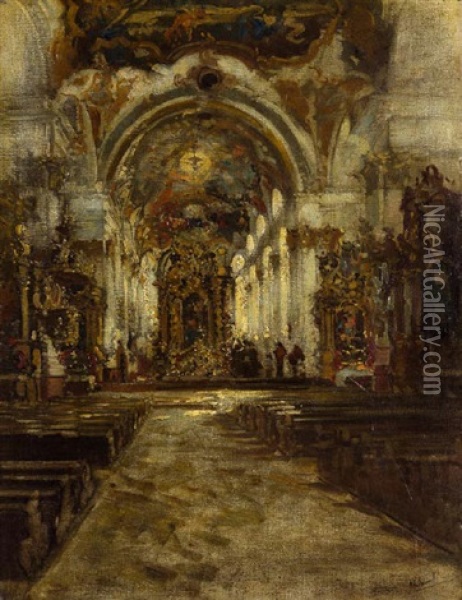 Blick In Die Heilig-kreuz-kirche In Landsberg Oil Painting - Otto Hammel