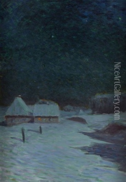 Le Hameau Dans La Nuit Oil Painting - Henry Bouvet