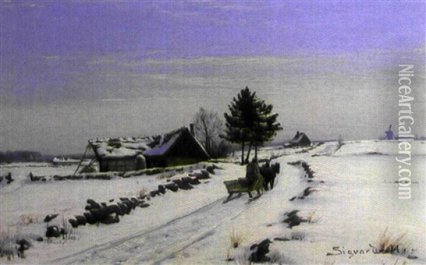 Scene Hivernale, La Promenade En Traineau Oil Painting - Sigvard Marius Hansen