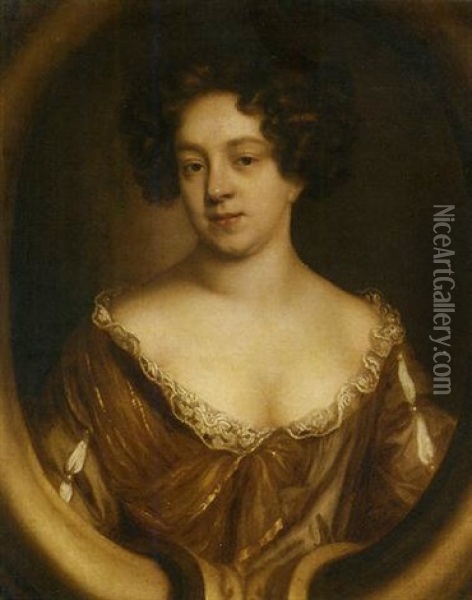 Portrait Of A Lady In A Brown Dress Trimmed With Lace Oil Painting - Mary Beale