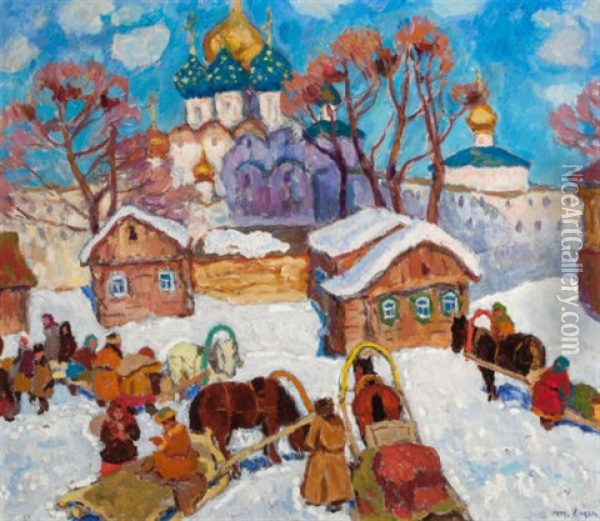 Winter Scene Oil Painting - Moishe (Moissey) Kogan