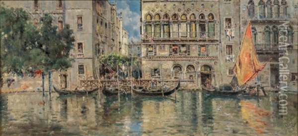 Venetian Palazzo Oil Painting - Antonio Maria de Reyna Manescau