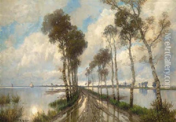 The Avenue Of Trees Between The Canals Oil Painting - Karl Heffner