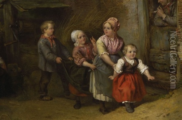 Spielende Kinder Vor Dem Bauernhaus Oil Painting - Ferdinand de Braekeleer the Elder