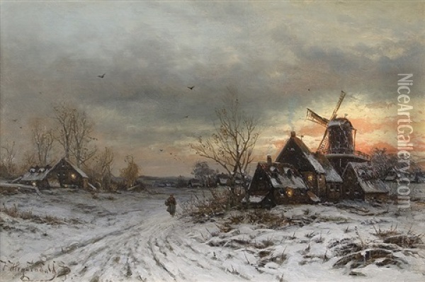 Evening Mood At The Mill Oil Painting - Friedrich Josef Nicolai Heydendahl