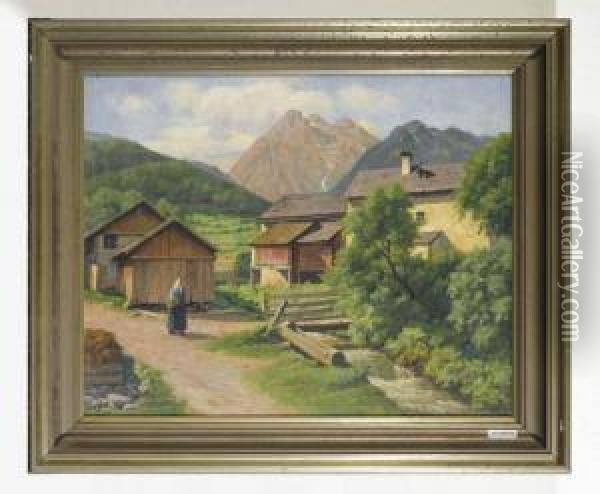 Tiroler Gebirgsdorf. Oil Painting - Paul Scholz