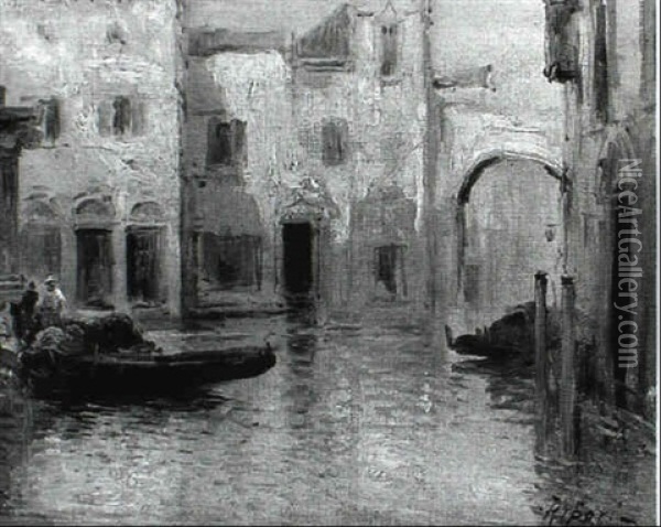 Canal Scene Oil Painting - Virgilio Ripari