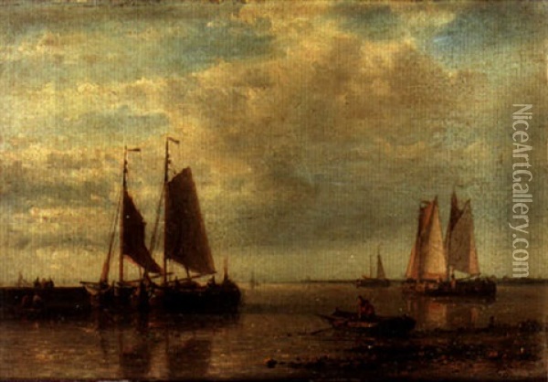 Fishing Boats In An Estuary Oil Painting - Abraham Hulk the Elder