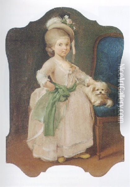 Portrait Of A Young Girl With A Dog Sitting Beside Her On A Chair Oil Painting - Agustin Esteve Y Marques