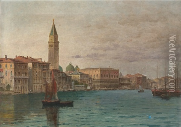 Blick Vom Canal Grande Auf Den Markusturm Und Dogenpalast Von Venedig Oil Painting - Georg Dehn