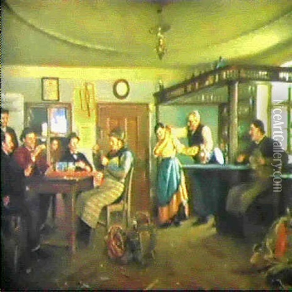 Fruhschoppen In Der Wirtsstube Oil Painting - Josef Gisela