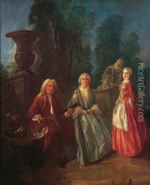 Lajoue : Portrait De Famille Dans Un Parc Oil Painting - Jacques de Lajoue