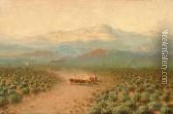 Wagon Train In Western Oil Painting - Dey De Ribcowsky