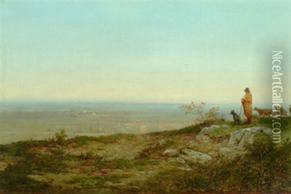 En Hyrde Ser Ud Over Landskabet Ved Egnen Omkring Beauvais Oil Painting - Jean-Jean Cornu