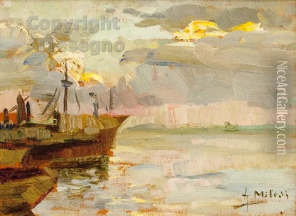 Porto Di Marghera Oil Painting - Alessandro Milesi