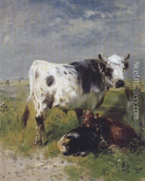 Polderlandschap Met Koeien Oil Painting - Henry Schouten