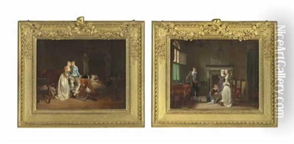 La Toilette; And Les Amants Oil Painting - Jean-Baptiste Mallet