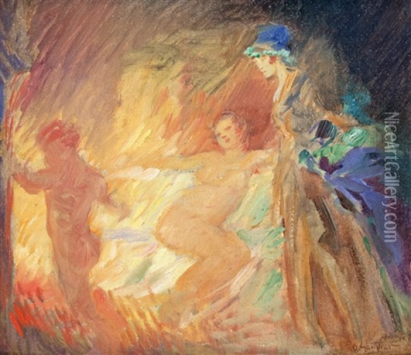 Seated Nude In Bedroom Oil Painting - Horazio Gaigher