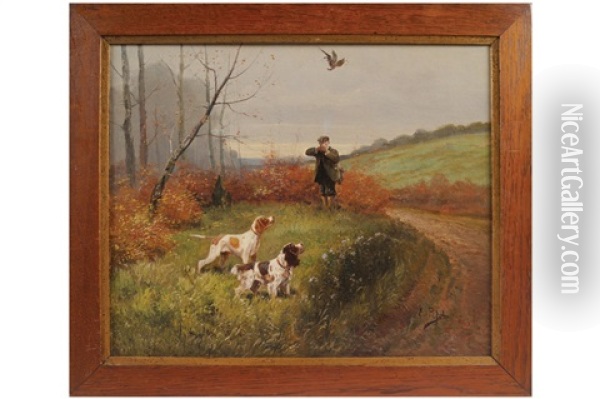 Shooting With Dogs On A Path Oil Painting - Eugene Petit