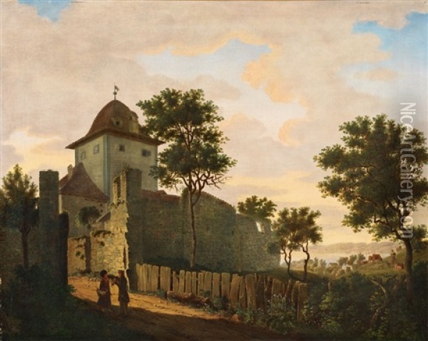 Uberlingen Near Lake Constance Oil Painting - Carl Georg Adolph Hasenpflug