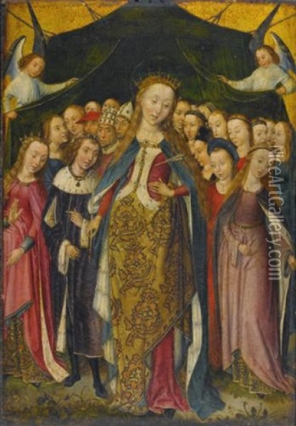 Saint Ursula Protecting The Eleven Thousand Virgins With Her Cloak Oil Painting -  Master of the Legend of Saint Barbara