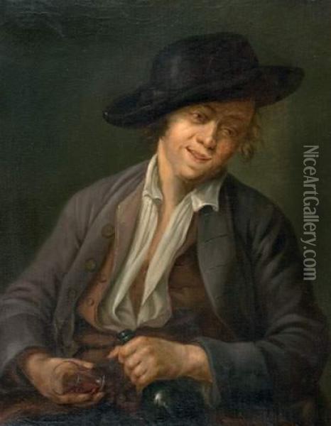 Portrait De Jeune Homme Au Verre Oil Painting - Etienne Jeaurat