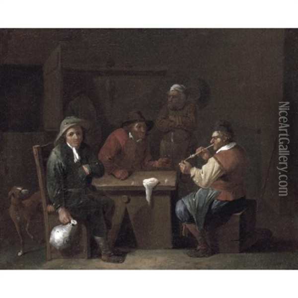 An Interior Of An Inn With Peasants Smoking And Drinking Oil Painting - Jan Nollekens