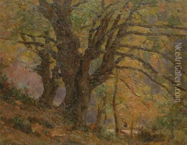 Autumnal Woodland Scene (+ 1 Other; 2 Works) Oil Painting - Jean Eugene Julien Masse