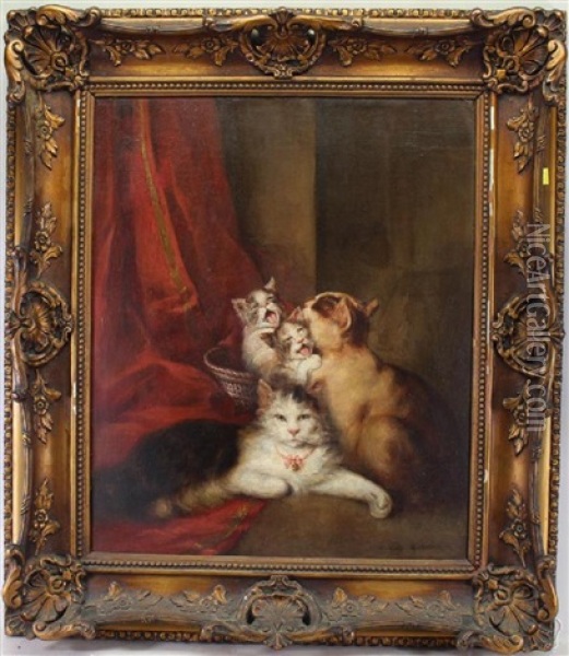Painting Of A Family Of Cats In An Elegant Interior Setting Oil Painting - Louis Eugene Lambert