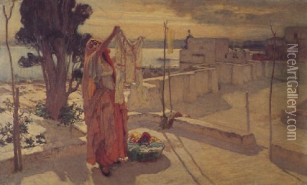 Sur Le Terrasses - Alger Oil Painting - Frederick Arthur Bridgman