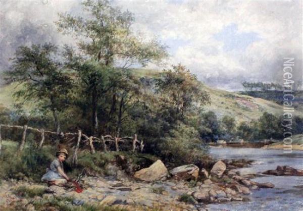 Girl Seated Beside A Stream Oil Painting - Robinson Elliot