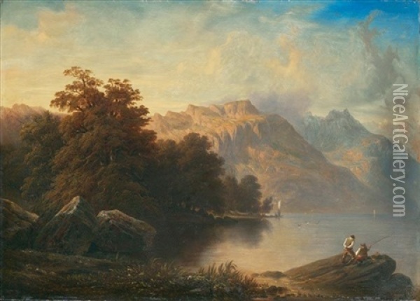 Vue D'un Lac En Suisse Oil Painting - Francois Diday