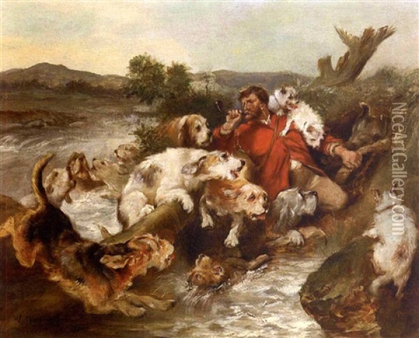 The Hunt By The Riverbank Oil Painting - Walter Hunt