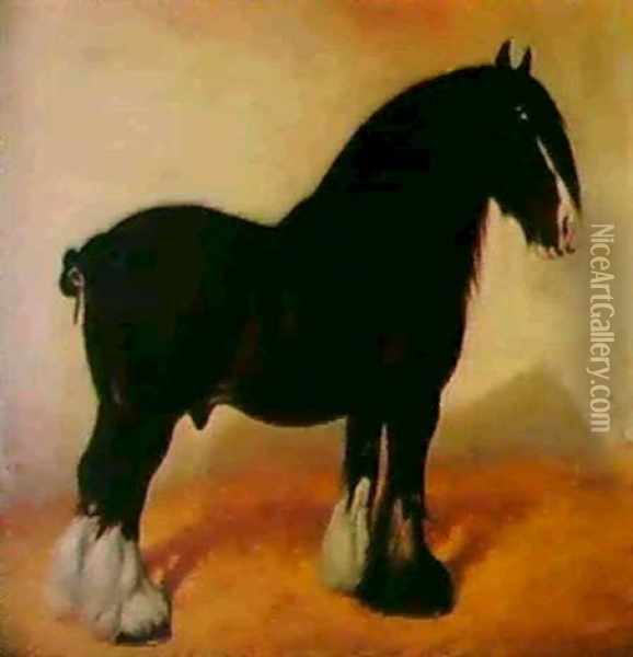 The Shire Horses: Lockinge Harold & Salisbury   & Ethelwulf Oil Painting - Frank Babbage