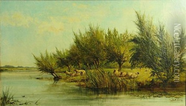 Sheep By The Water's Edge Oil Painting - Henry Barnard Gray