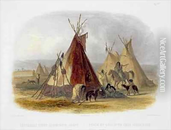 A Skin Lodge of an Assiniboin Chief Oil Painting - Karl Bodmer