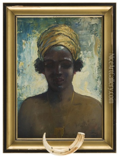 Woman In Yellow Turban Oil Painting - Adolf Behrmann