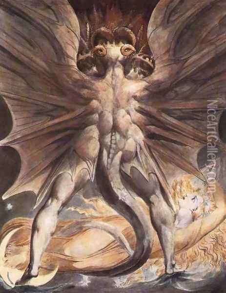 The Great Red Dragon and the Woman Clothed in Sun Oil Painting - William Blake