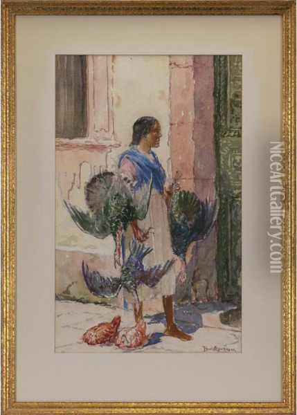 Woman With Chickens And Turkeys Oil Painting - Paul Ashbrook